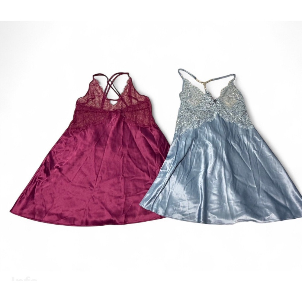 Victoria's Secret Lingerie Lot 2 Satin Lace Slips Chemise S/P Small Like New